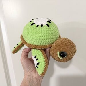 Meet Kiwi Handmade Crochet Turtle, Amigurumi Stuffed turtle, fruit turtle